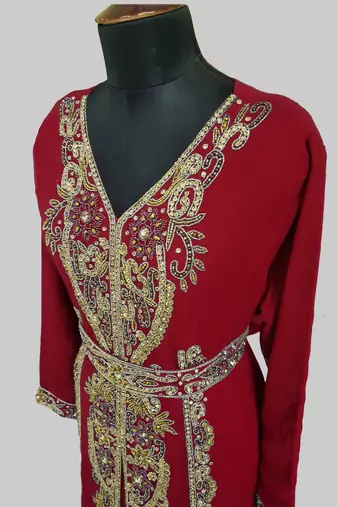 Maroon color Full Sleeves Handmade Moroccan Kaftan