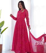 Lightweight Chiffon Bandhej Print Fully Flair Gown With Dupatta And Pent