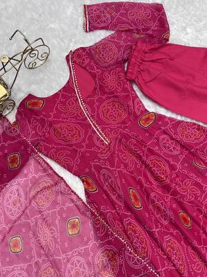 Lightweight Chiffon Bandhej Print Fully Flair Gown With Dupatta And Pent 6