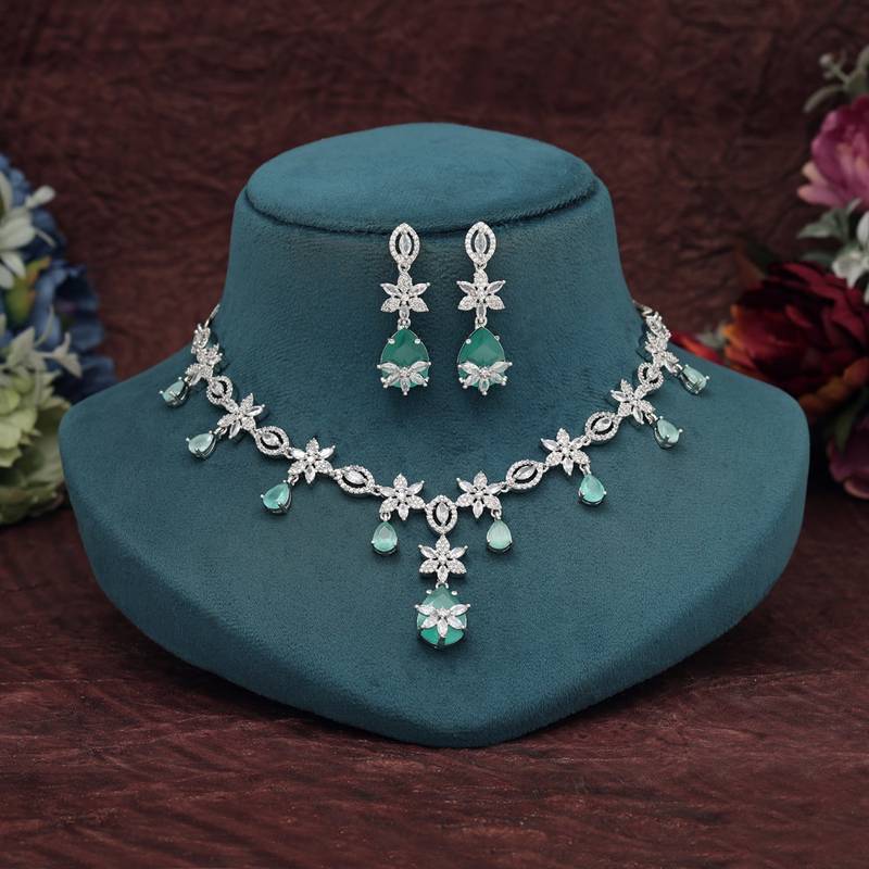 Pista green color american diamond necklace set