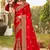 Red Zari Resham Embroidered Border Satin Party Wear Saree Sari With Blouse Piece
