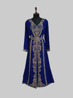 Navy Blue color Full Sleeves Handmade Moroccan Kaftan 1