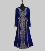 Navy Blue color luxurious Full Sleeves Handmade Moroccan Kaftan.