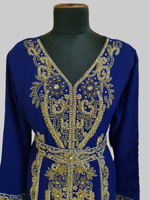 Navy Blue color Full Sleeves Handmade Moroccan Kaftan 2