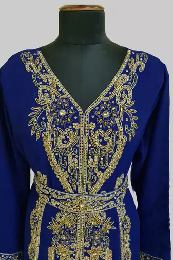 Navy Blue color Full Sleeves Handmade Moroccan Kaftan