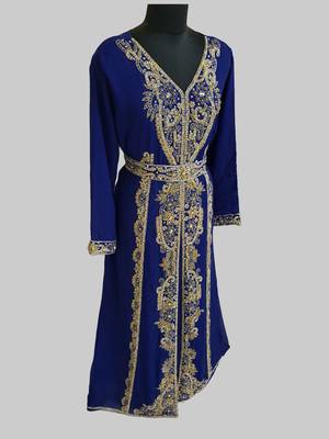 Navy Blue color Full Sleeves Handmade Moroccan Kaftan 3