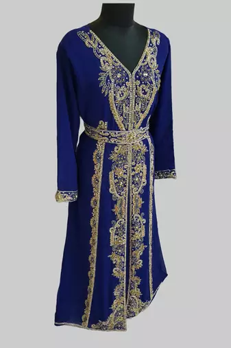 Navy Blue color Full Sleeves Handmade Moroccan Kaftan