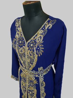 Navy Blue color Full Sleeves Handmade Moroccan Kaftan 4