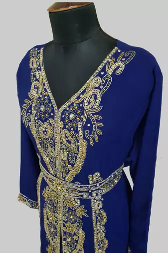 Navy Blue color Full Sleeves Handmade Moroccan Kaftan