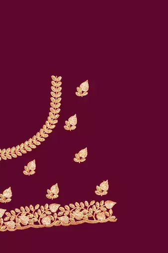 Wine Zari Resham Embroidered Border Satin Party Wear Saree With Blouse Piece