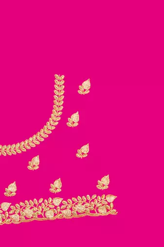 Magenta Zari Resham Embroidered Border Satin Party Wear Saree With Blouse Piece