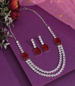 Ruby color american diamond necklace set