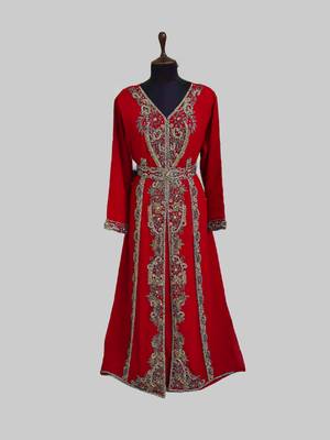 Red color Full Sleeves Handmade Moroccan Kaftan 1