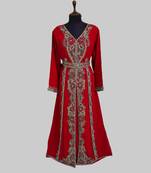 Red color luxurious Full Sleeves Handmade Moroccan Kaftan.