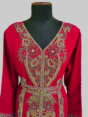 Red color Full Sleeves Handmade Moroccan Kaftan 2