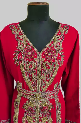 Red color Full Sleeves Handmade Moroccan Kaftan