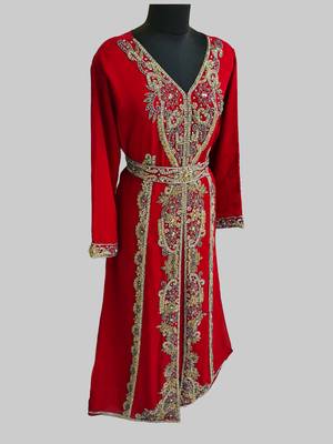 Red color Full Sleeves Handmade Moroccan Kaftan 3