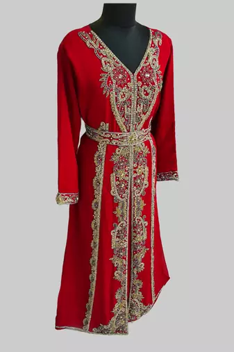 Red color Full Sleeves Handmade Moroccan Kaftan