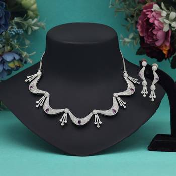 Purple color american diamond necklace set 2