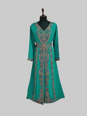 Sea Green color Full Sleeves Handmade Moroccan Kaftan 1