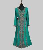 Sea Green color luxurious Full Sleeves Handmade Moroccan Kaftan.