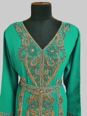 Sea Green color Full Sleeves Handmade Moroccan Kaftan 2