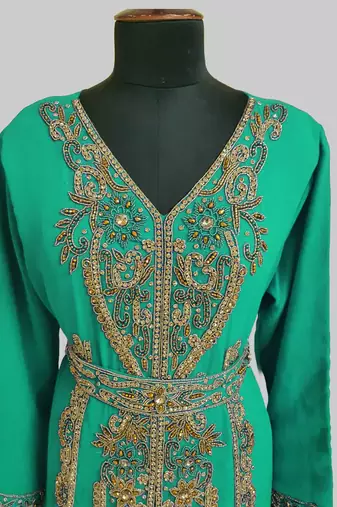 Sea Green color Full Sleeves Handmade Moroccan Kaftan