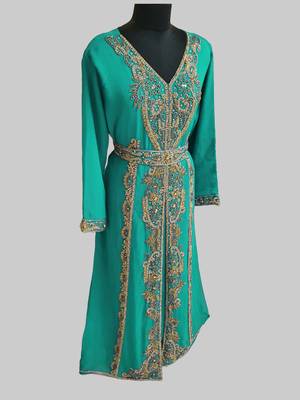 Sea Green color Full Sleeves Handmade Moroccan Kaftan 3