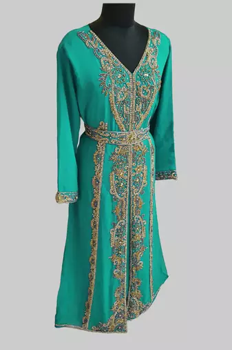 Sea Green color Full Sleeves Handmade Moroccan Kaftan