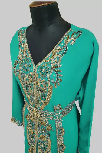 Sea Green color Full Sleeves Handmade Moroccan Kaftan