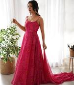 Women's Hot Pink Chiffon Bandhej Anarkali Kurta Set