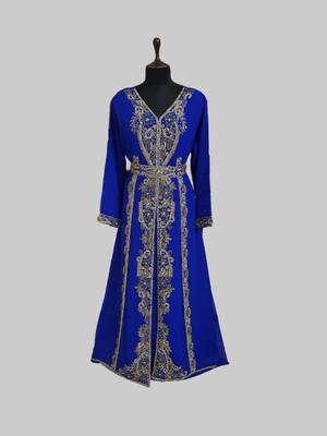 Royal blue color Full Sleeves Handmade Moroccan Kaftan 1