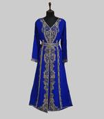 Royal blue color luxurious Full Sleeves Handmade Moroccan Kaftan.