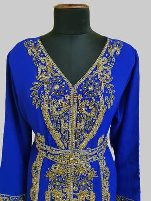 Royal blue color Full Sleeves Handmade Moroccan Kaftan 2