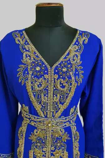 Royal blue color Full Sleeves Handmade Moroccan Kaftan