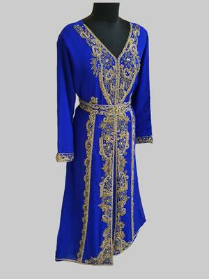 Royal blue color Full Sleeves Handmade Moroccan Kaftan 3