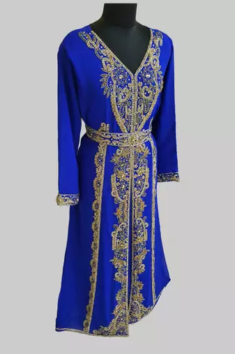Royal blue color Full Sleeves Handmade Moroccan Kaftan