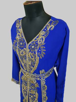 Royal blue color Full Sleeves Handmade Moroccan Kaftan 4