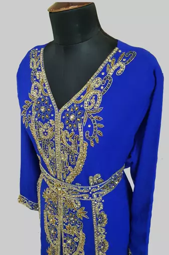 Royal blue color Full Sleeves Handmade Moroccan Kaftan