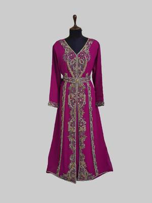 Wine color Full Sleeves Handmade Moroccan Kaftan 1