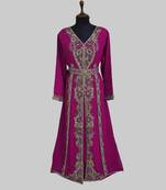 Wine color luxurious Full Sleeves Handmade Moroccan Kaftan.