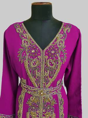 Wine color Full Sleeves Handmade Moroccan Kaftan 2