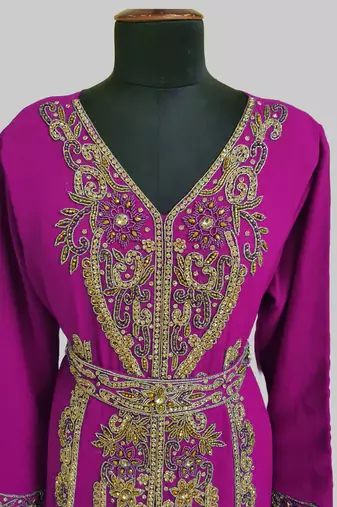 Wine color Full Sleeves Handmade Moroccan Kaftan