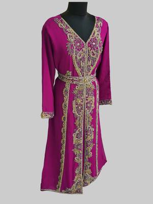 Wine color Full Sleeves Handmade Moroccan Kaftan 3