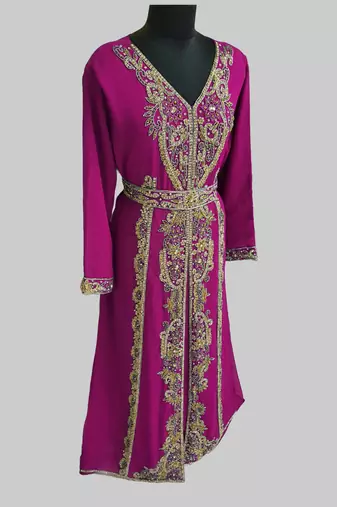 Wine color Full Sleeves Handmade Moroccan Kaftan