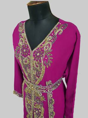 Wine color Full Sleeves Handmade Moroccan Kaftan 4