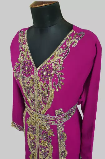 Wine color Full Sleeves Handmade Moroccan Kaftan
