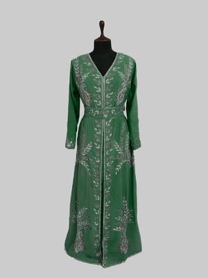 Dark Green color Full Sleeves Handmade Moroccan Kaftan 1