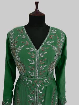 Dark Green color Full Sleeves Handmade Moroccan Kaftan 2