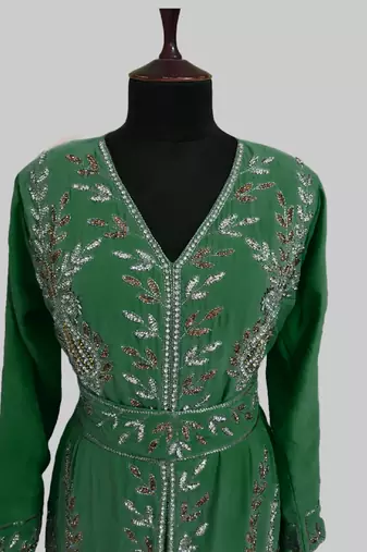 Dark Green color Full Sleeves Handmade Moroccan Kaftan